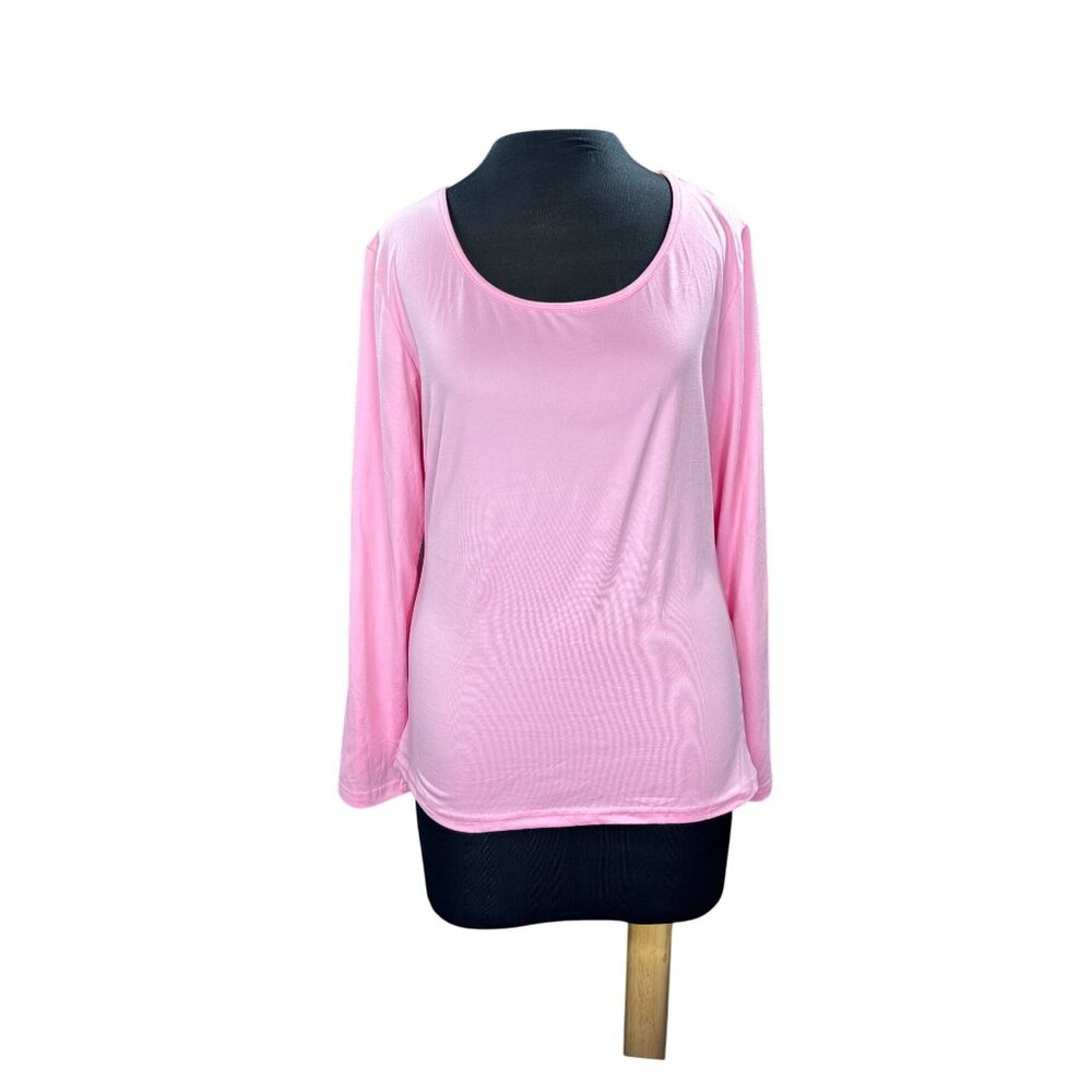 Womens Pink Long-Sleeve Scoop Neck Top By Ekouaer Size L Lightweight & Comfortab